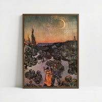 Evening Walk, Saint Remy (1889) by Van Gogh – Art Print - Art print in dark wood frame