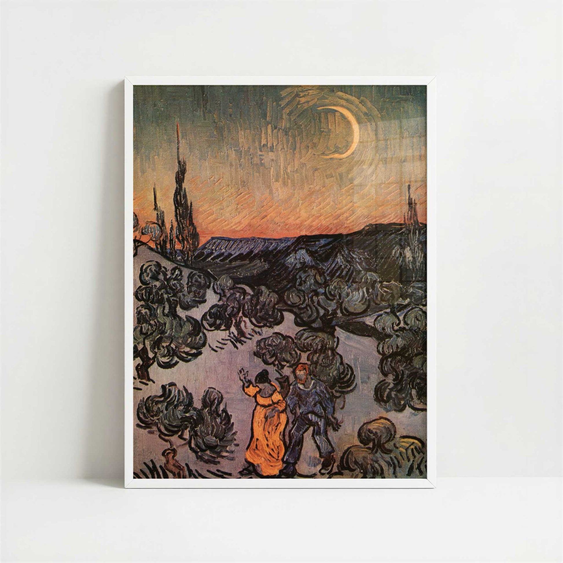 Evening Walk, Saint Remy (1889) by Van Gogh – Art Print - Art print in white frame