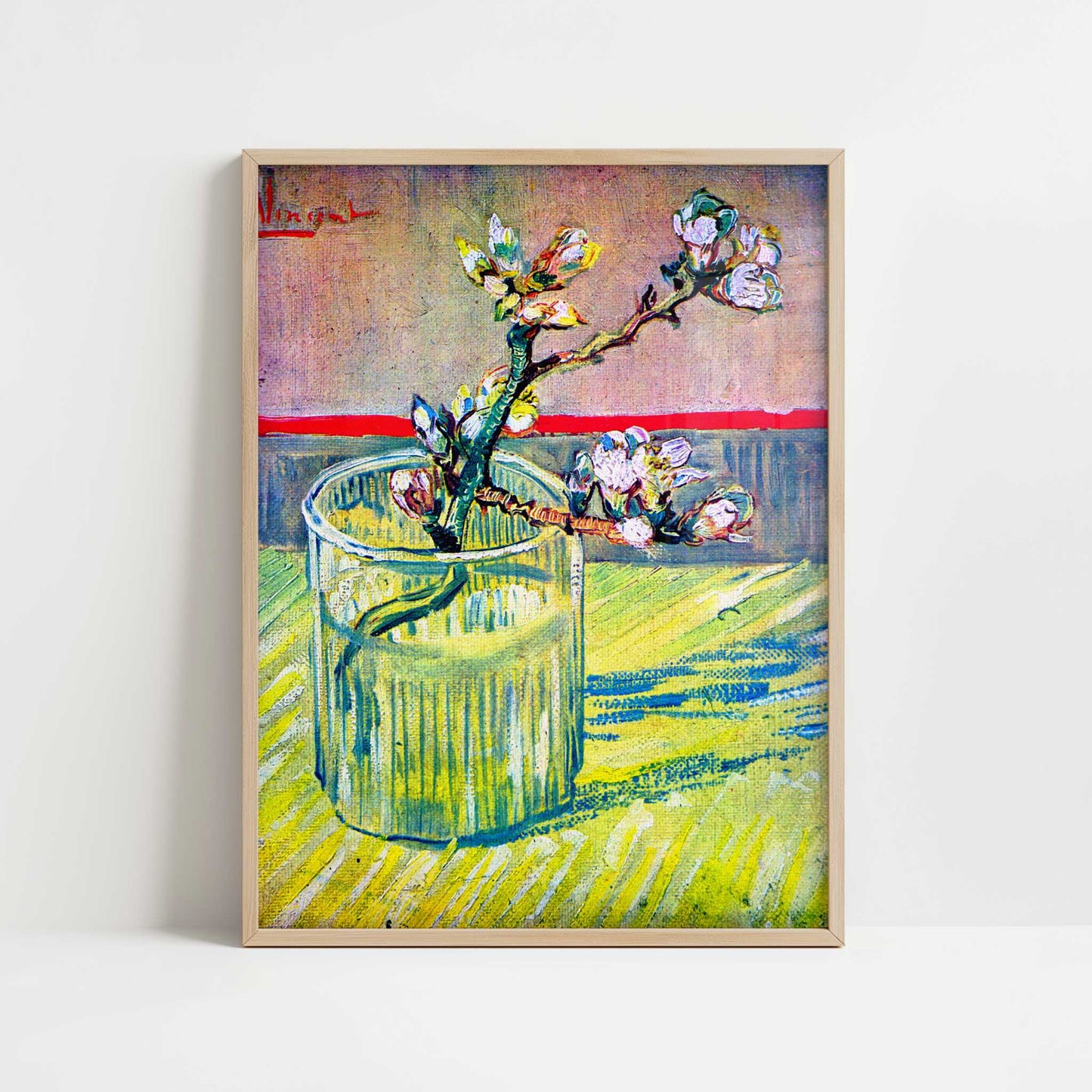 Flowering Almond Twig (1888) by Van Gogh – Art Print - Art print in oak frame
