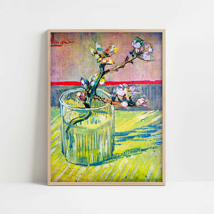 Flowering Almond Twig (1888) by Van Gogh – Art Print - Art print in oak frame