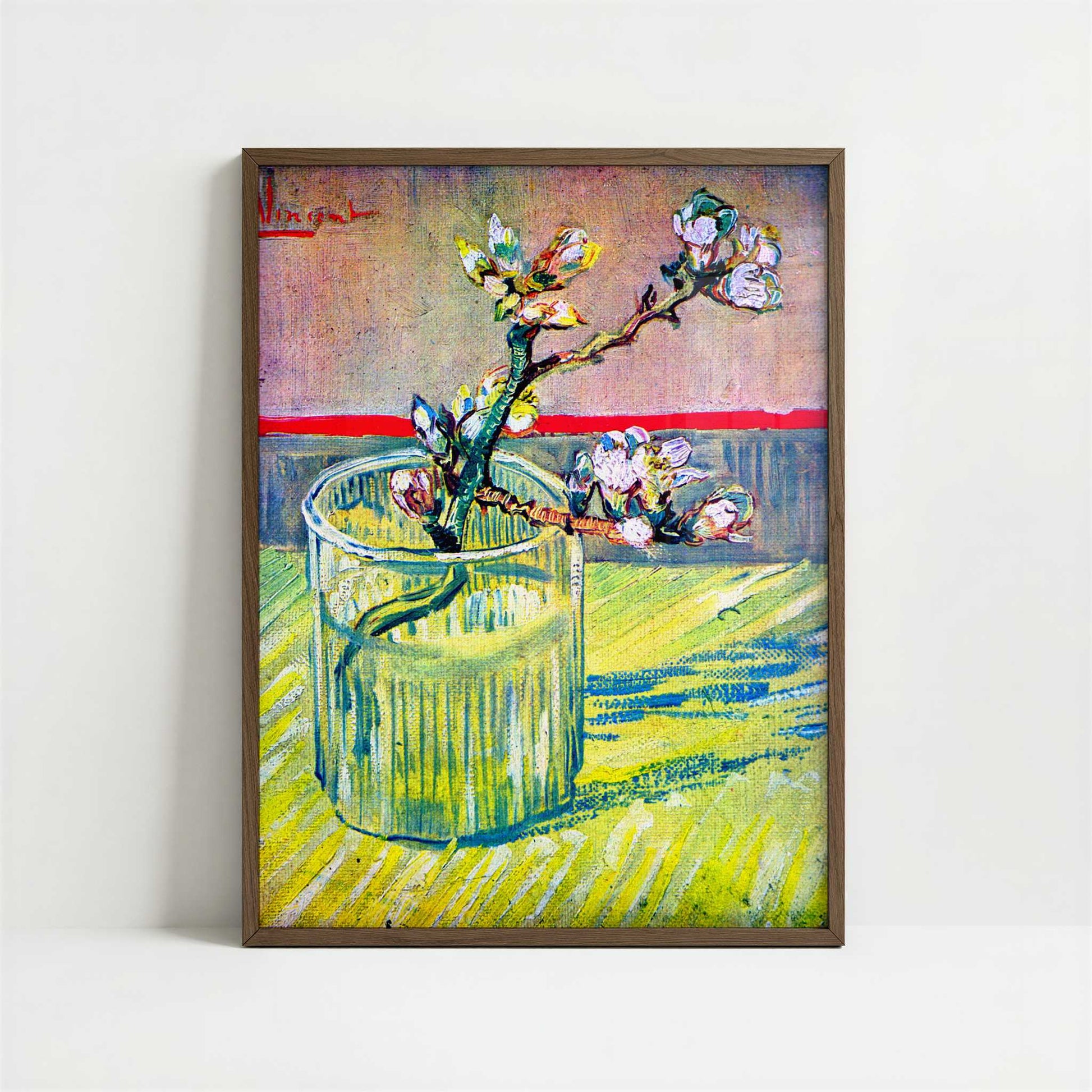 Flowering Almond Twig (1888) by Van Gogh – Art Print - Art print in dark wood frame