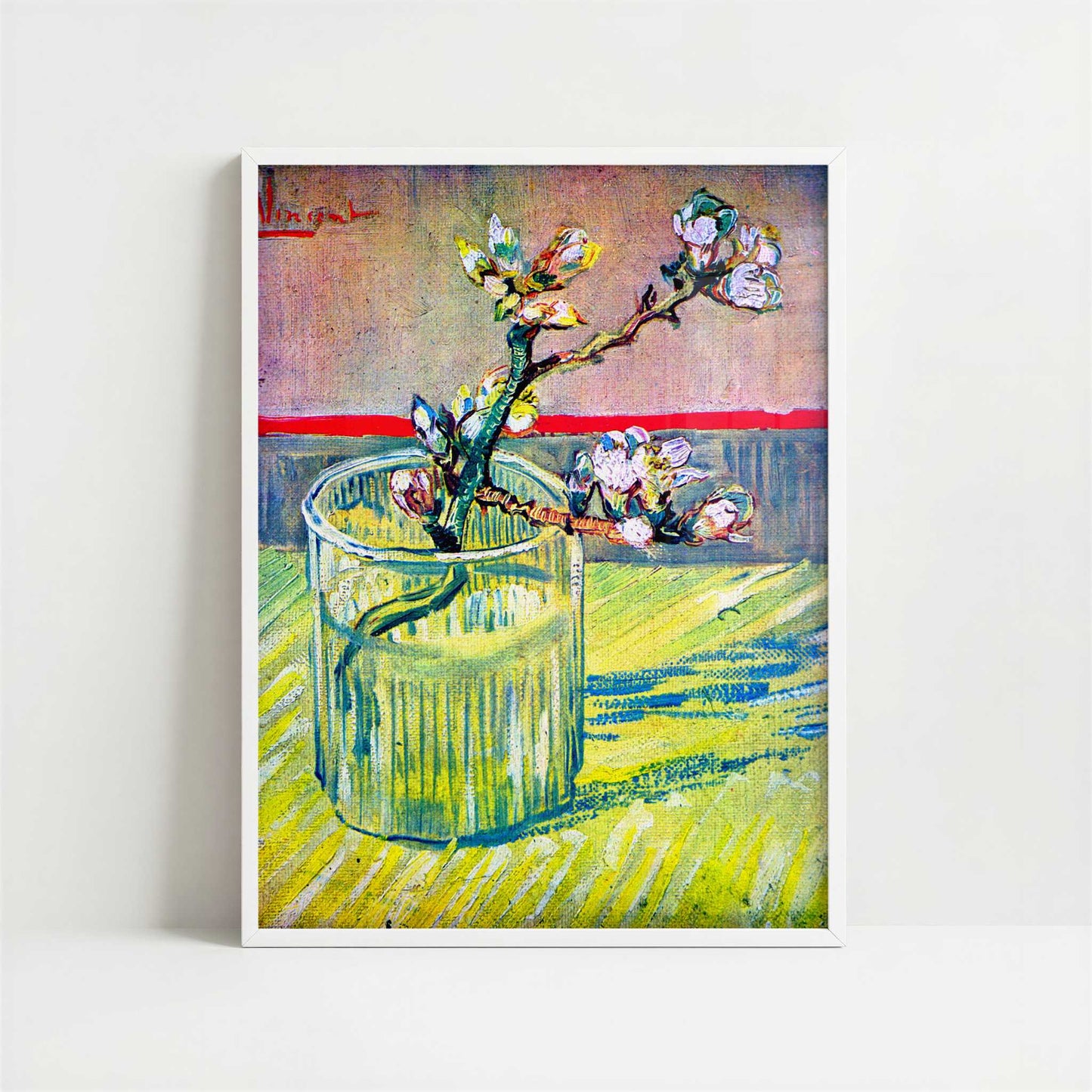 Flowering Almond Twig (1888) by Van Gogh – Art Print - Art print in white frame