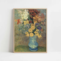 Flowers in a Blue Vase (1887) by Van Gogh – Art Print - Art print in oak frame
