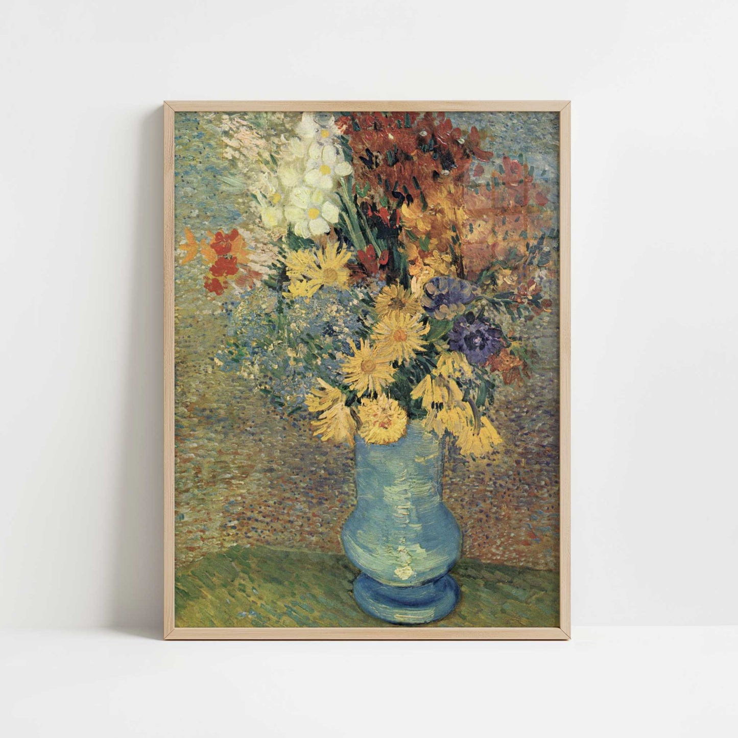 Flowers in a Blue Vase (1887) by Van Gogh – Art Print - Art print in oak frame