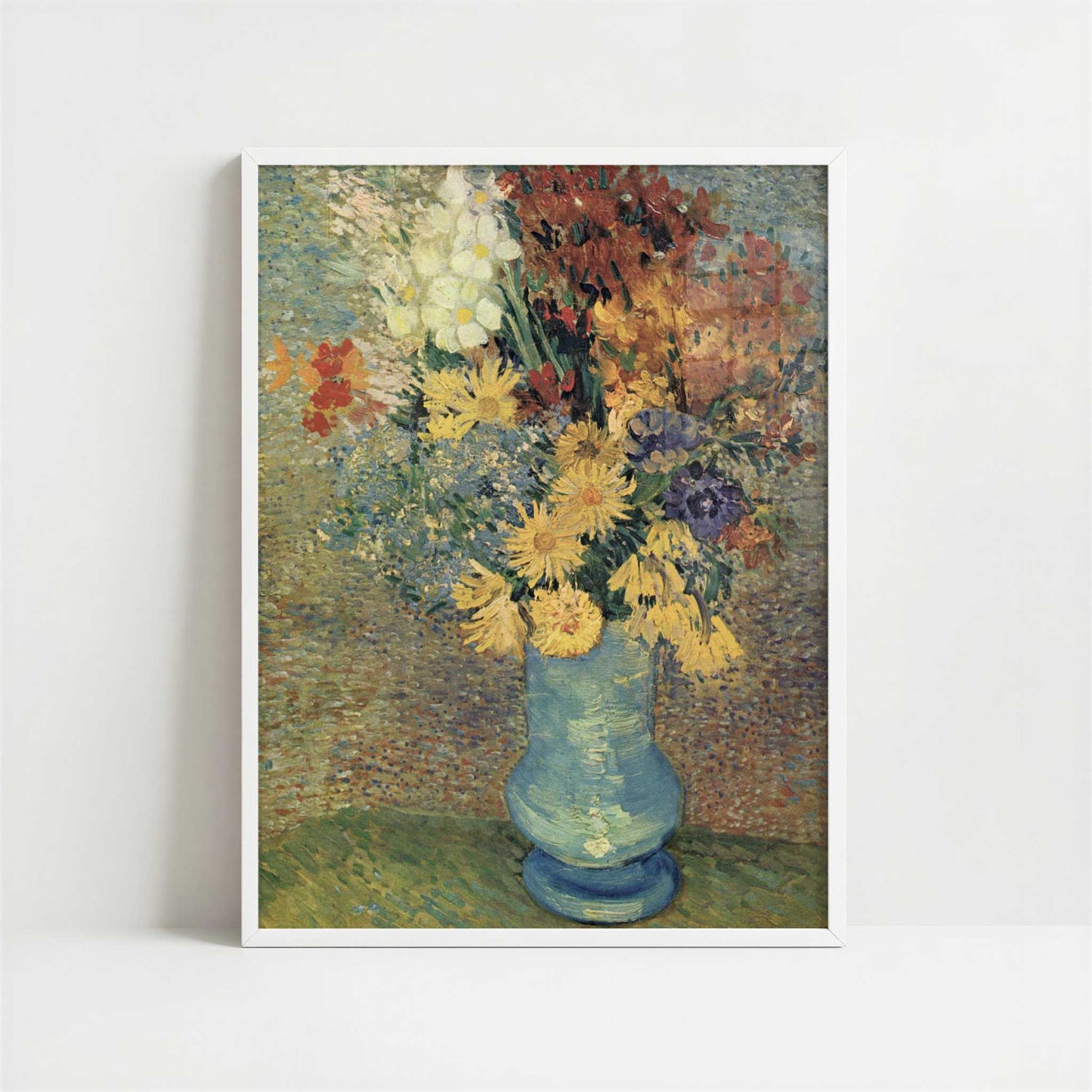 Flowers in a Blue Vase (1887) by Van Gogh – Art Print - Art print in white frame