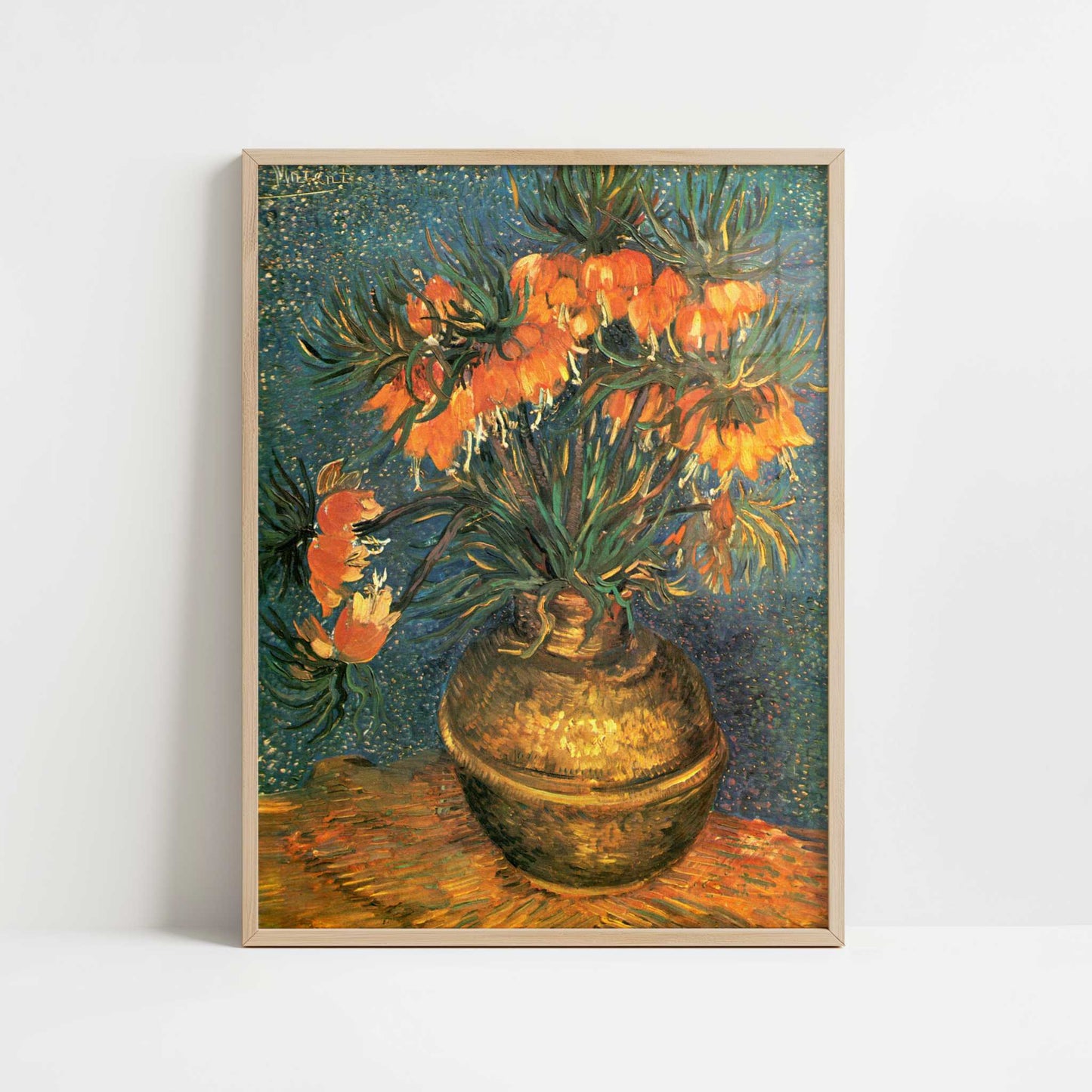 Fritillarias in a Copper Vase (1886) by Vincent van Gogh – Art Print - Art print in oak frame