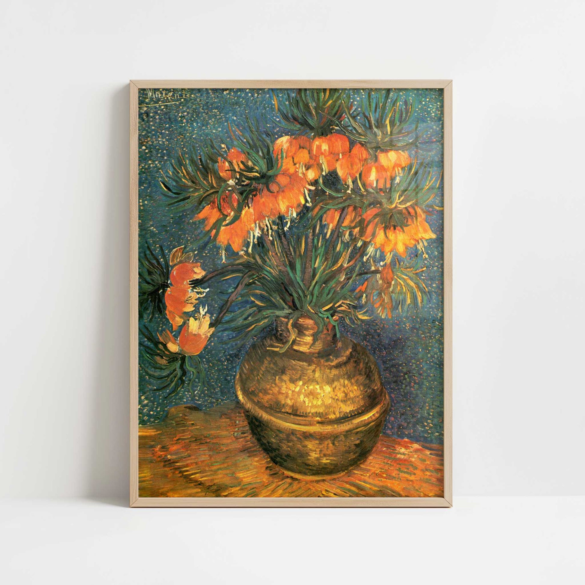 Fritillarias in a Copper Vase (1886) by Vincent van Gogh – Art Print - Art print in oak frame