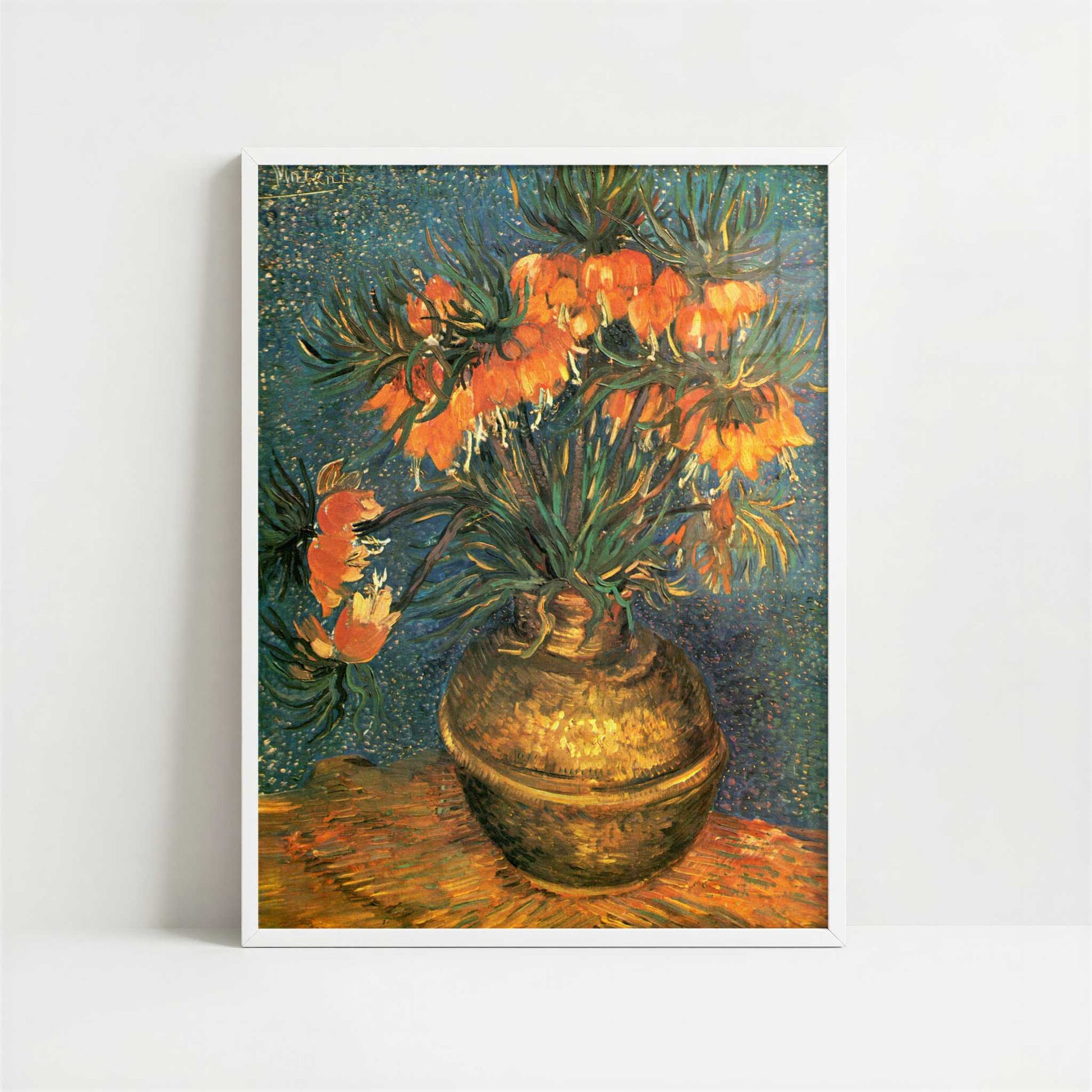 Fritillarias in a Copper Vase (1886) by Vincent van Gogh – Art Print - Art print in white frame