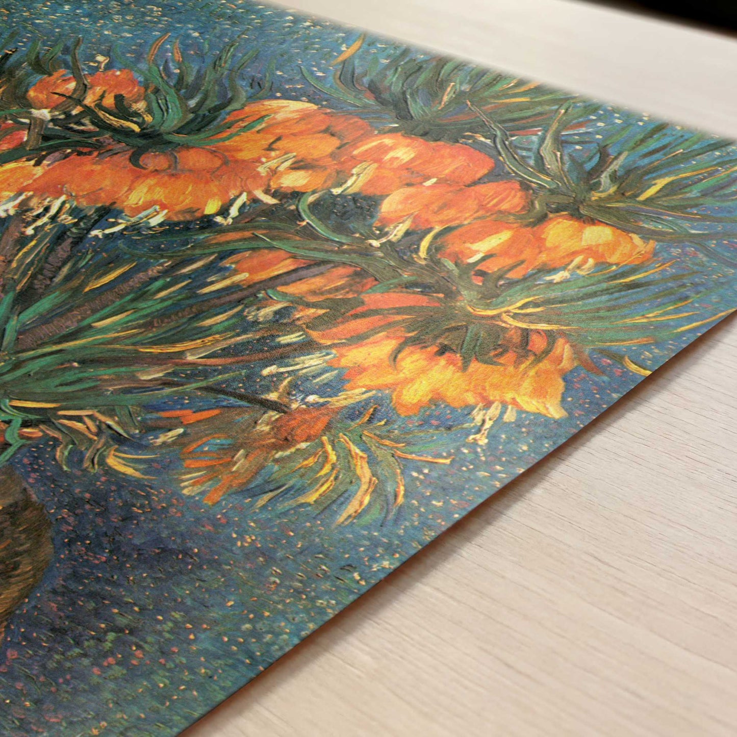 Fritillarias in a Copper Vase (1886) by Vincent van Gogh – Art Print - Close-up detail of the art print