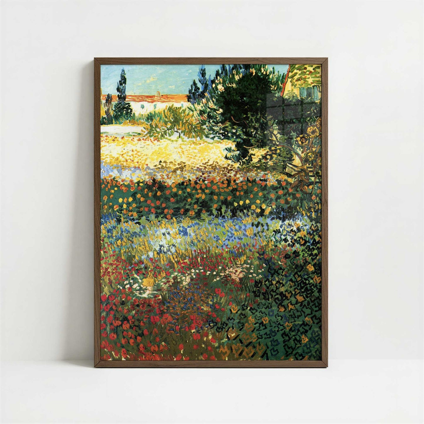 Garden with Flowers (1888) by Vincent van Gogh – Art Print - Art print in dark wood frame