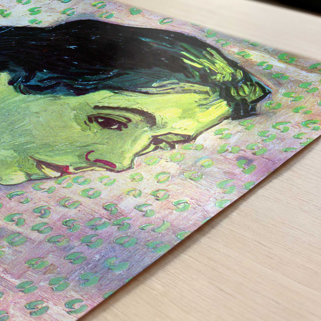 Girl on Pink Background (1888) by Vincent van Gogh – Art Print - Close-up detail of the art print