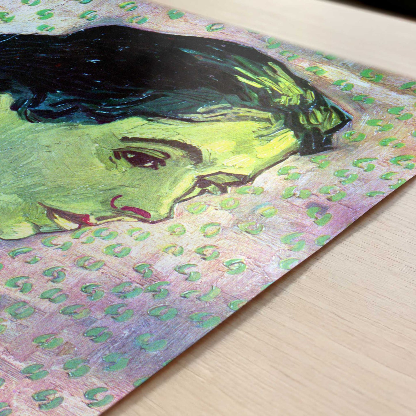 Girl on Pink Background (1888) by Vincent van Gogh – Art Print - Close-up detail of the art print