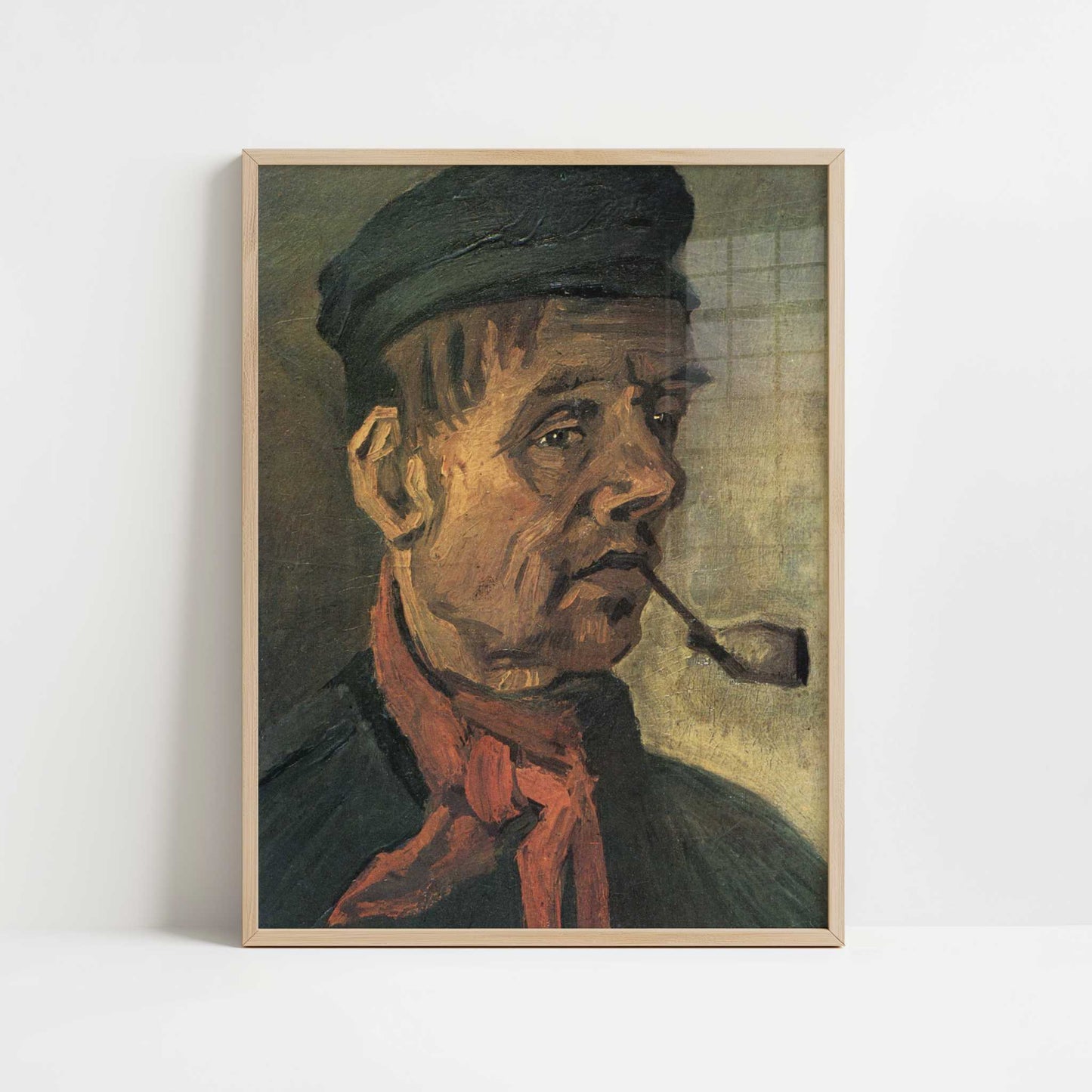 Head of a Peasant with Pipe (1884) by Van Gogh – Art Print - Art print in oak frame