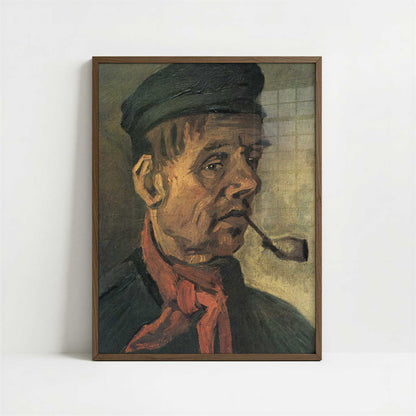 Head of a Peasant with Pipe (1884) by Van Gogh – Art Print - Art print in dark wood frame