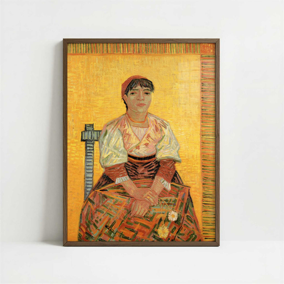 Italian Woman with Carnations (1888) by Van Gogh – Art Print - Art print in dark wood frame