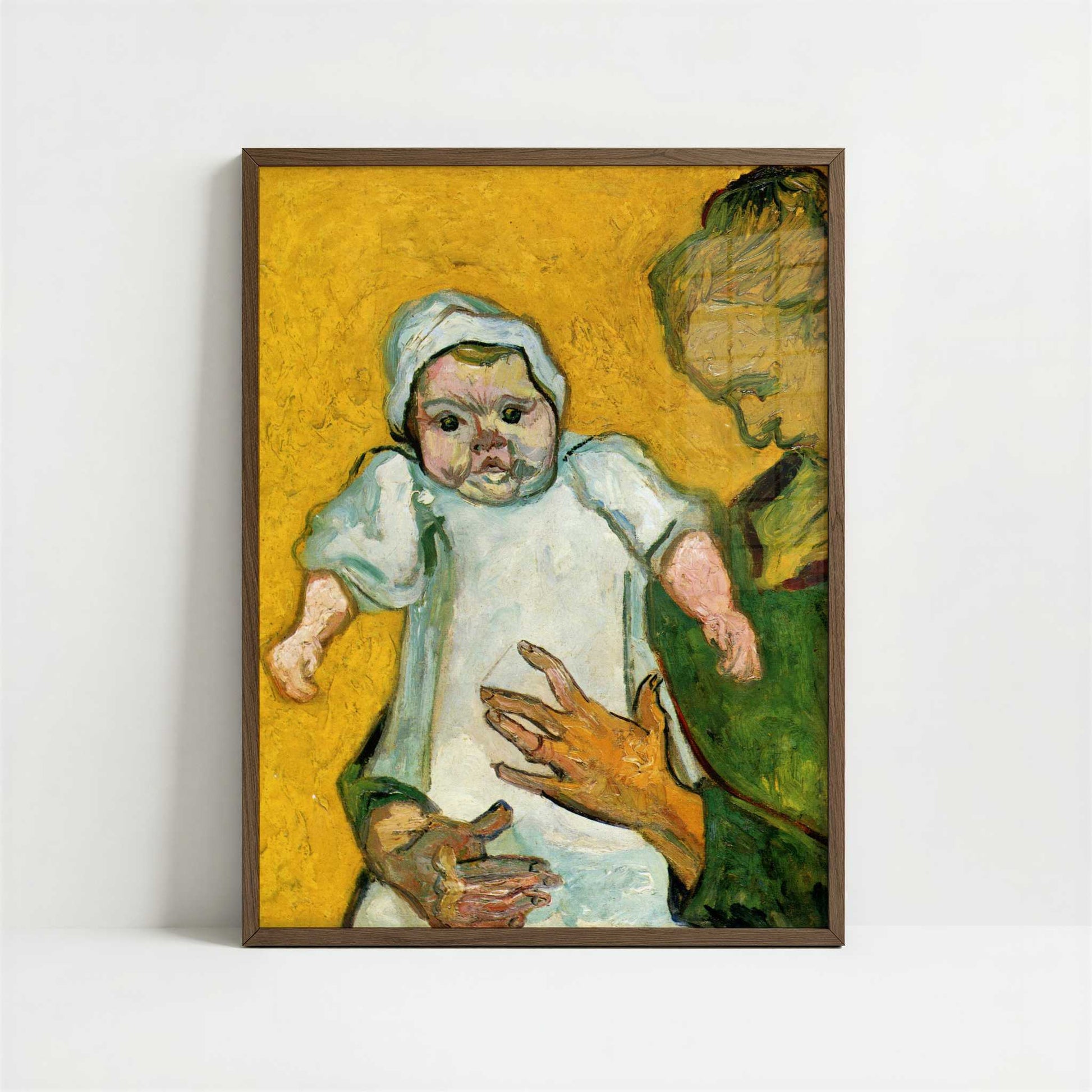Mme Roulin & Her Baby (1888) by Vincent van Gogh – Art Print - Art print in dark wood frame