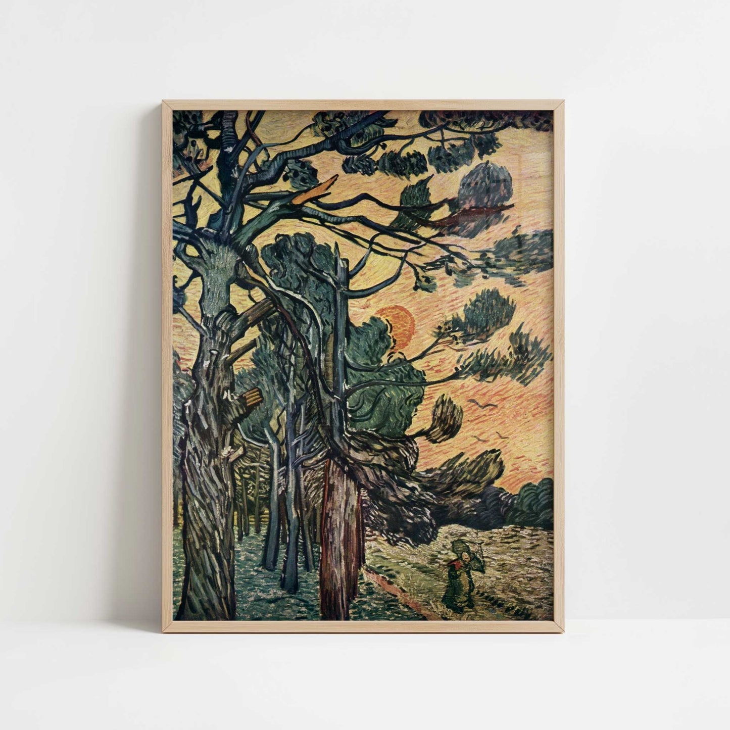 Pine Trees (1889) by Vincent van Gogh – Art Print - Art print in oak frame