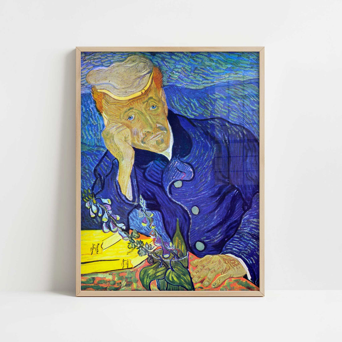 Portrait of Dr. Gachet (1890) by Van Gogh – Art Print - Art print in oak frame