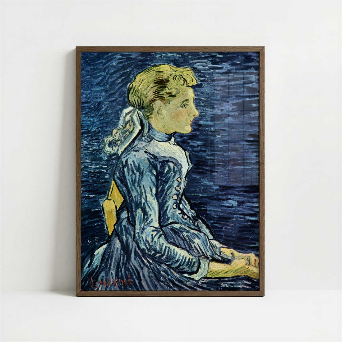Portrait of Mlle Ravoux (1890) by Van Gogh – Art Print - Art print in dark wood frame