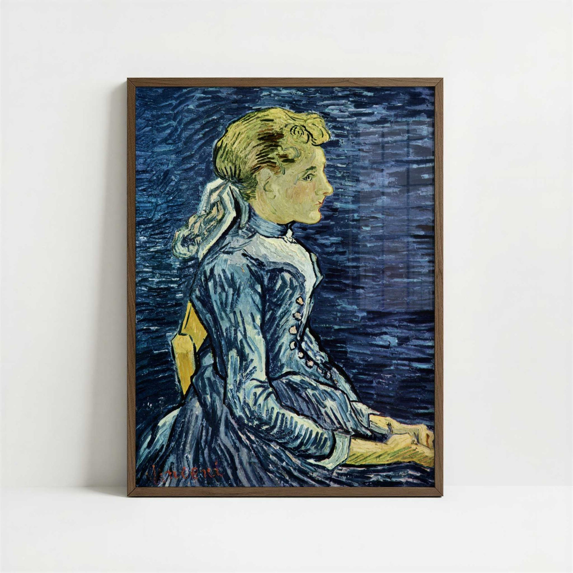 Portrait of Mlle Ravoux (1890) by Van Gogh – Art Print - Art print in dark wood frame