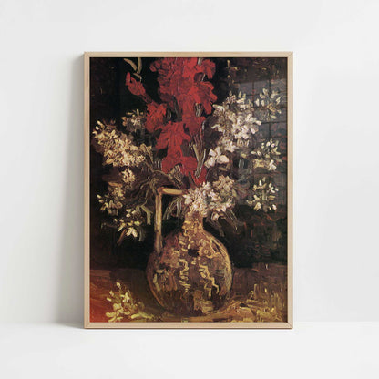 Red Gladioli & Other Flowers in Vase (1886) by Van Gogh – Art Print - Art print in oak frame