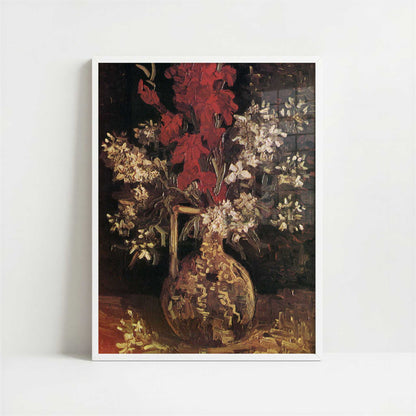 Red Gladioli & Other Flowers in Vase (1886) by Van Gogh – Art Print - Art print in white frame