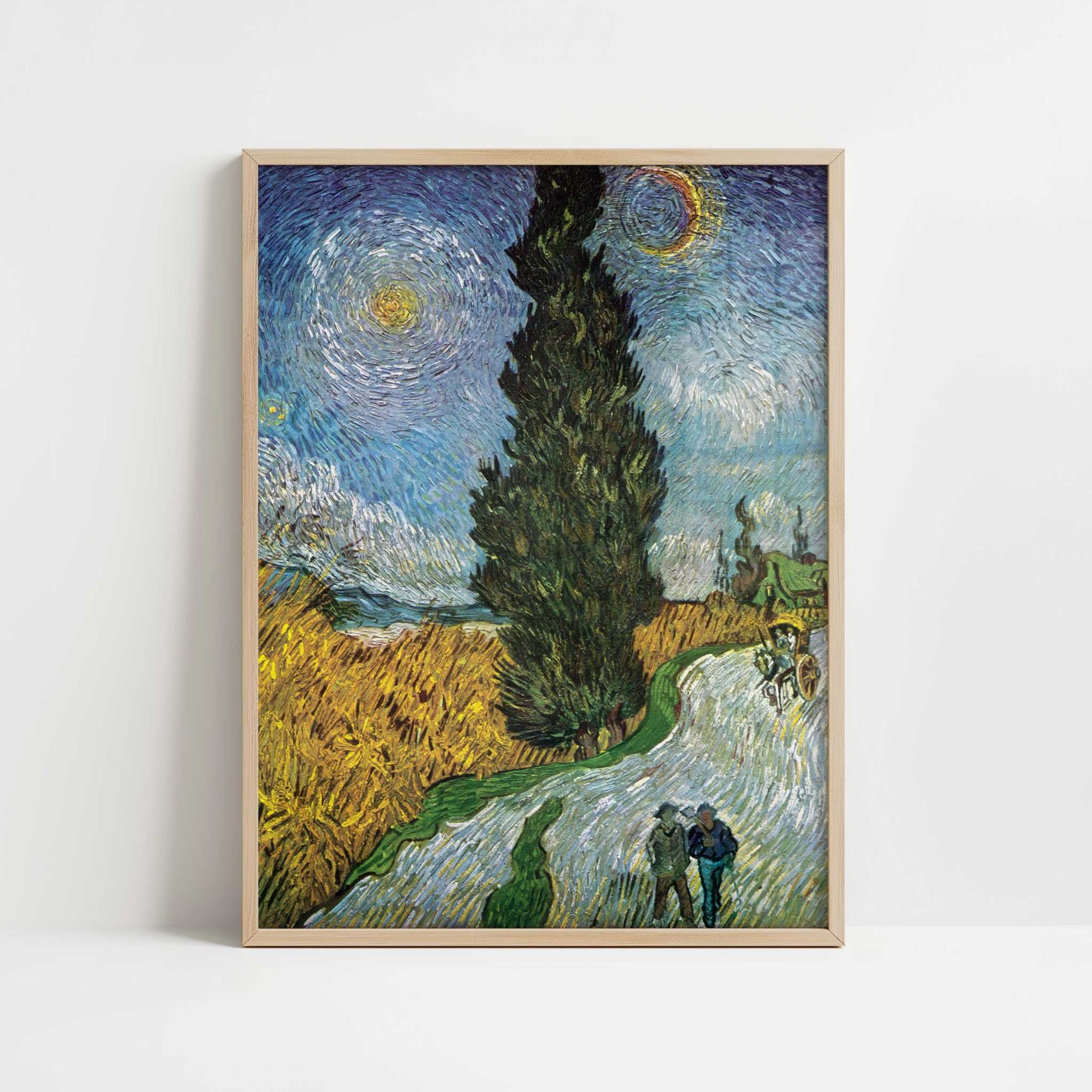 Road with Cypresses (1890) by Vincent van Gogh – Art Print - Art print in oak frame