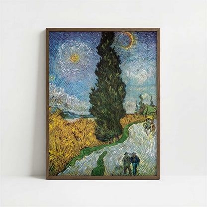 Road with Cypresses (1890) by Vincent van Gogh – Art Print - Art print in dark wood frame