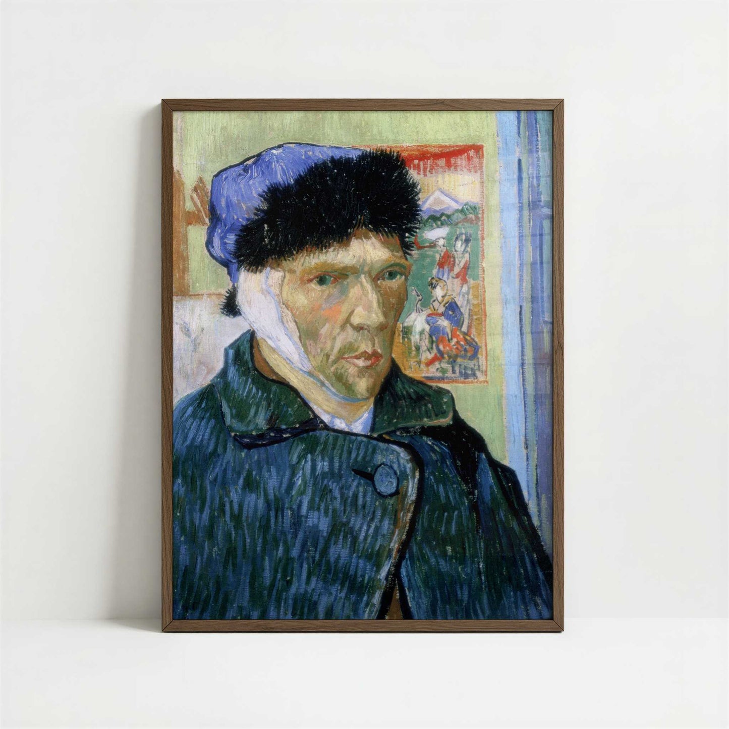 Self-portrait with Bandaged Ear (1889) by Vincent van Gogh – Art Print - Art print in dark wood frame