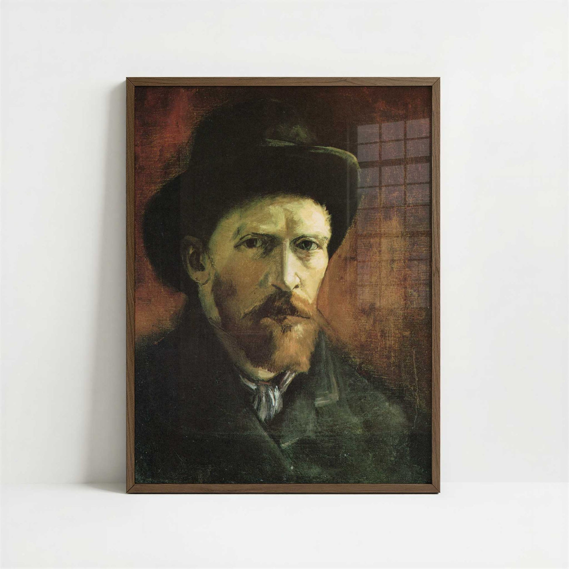 Self-portrait with Dark Felt Hat (1886) by Vincent van Gogh – Art Print - Art print in dark wood frame