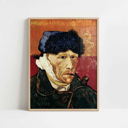 Self-portrait with Pipe & Bandaged Ear (1889) by Van Gogh – Art Print - Art print in oak frame