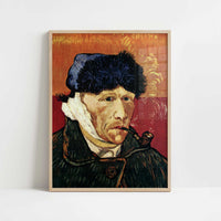 Self-portrait with Pipe & Bandaged Ear (1889) by Van Gogh – Art Print - Art print in oak frame