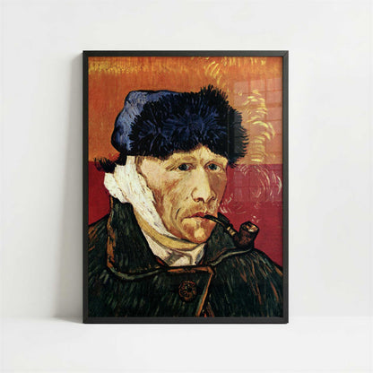 Self-portrait with Pipe & Bandaged Ear (1889) by Van Gogh – Art Print - Art print in black frame