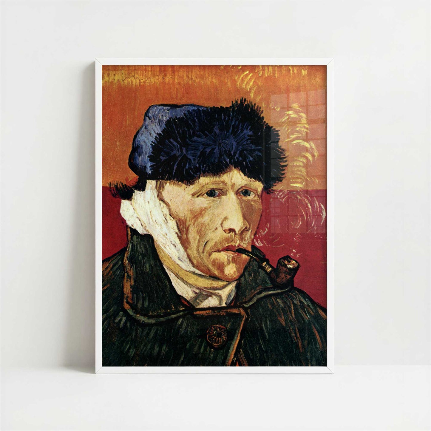 Self-portrait with Pipe & Bandaged Ear (1889) by Van Gogh – Art Print - Art print in white frame