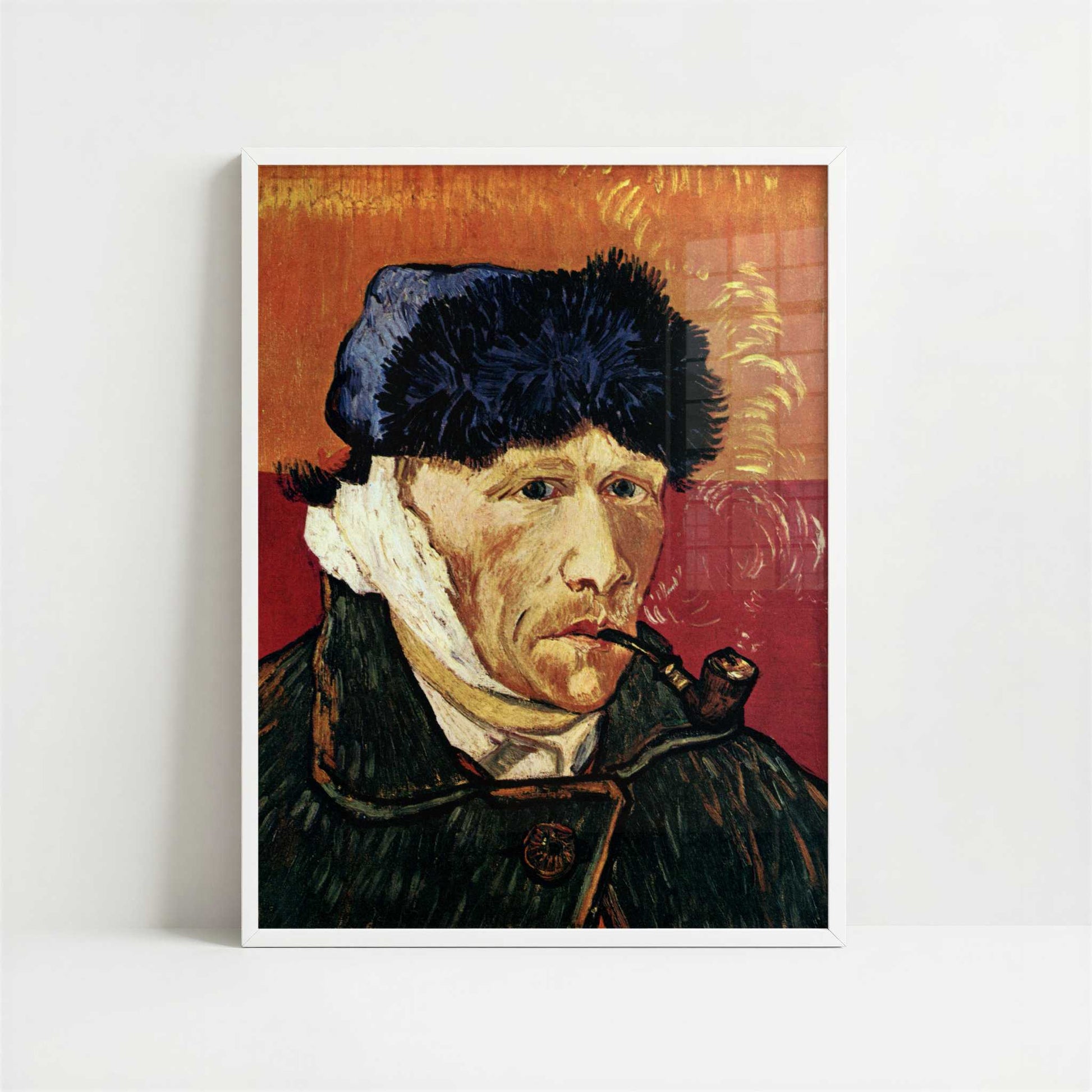 Self-portrait with Pipe & Bandaged Ear (1889) by Van Gogh – Art Print - Art print in white frame