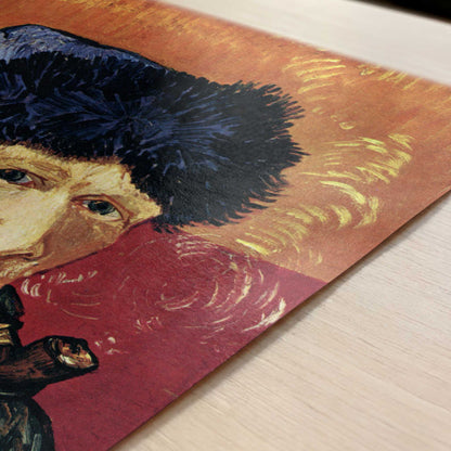 Self-portrait with Pipe & Bandaged Ear (1889) by Van Gogh – Art Print - Close-up detail of the art print