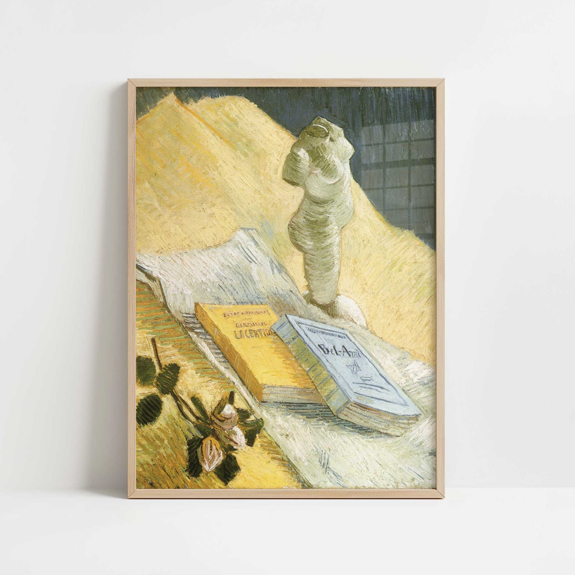 Still Life with Plaster Statuette & Books (1887) by Vincent van Gogh – Art Print - Art print in oak frame