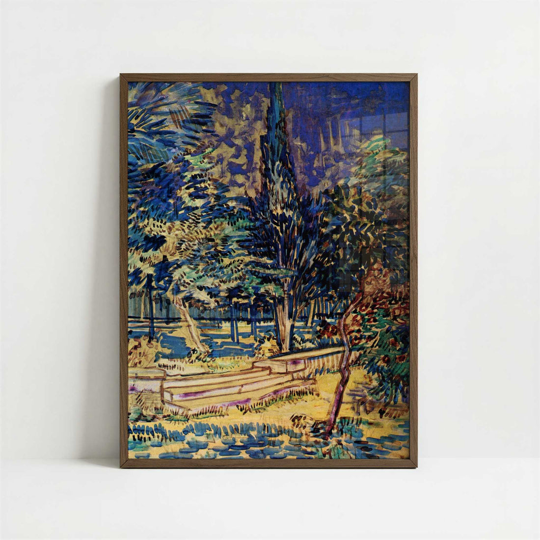 Stone Steps at the Hospital Garden (1889) by Van Gogh – Art Print - Art print in dark wood frame