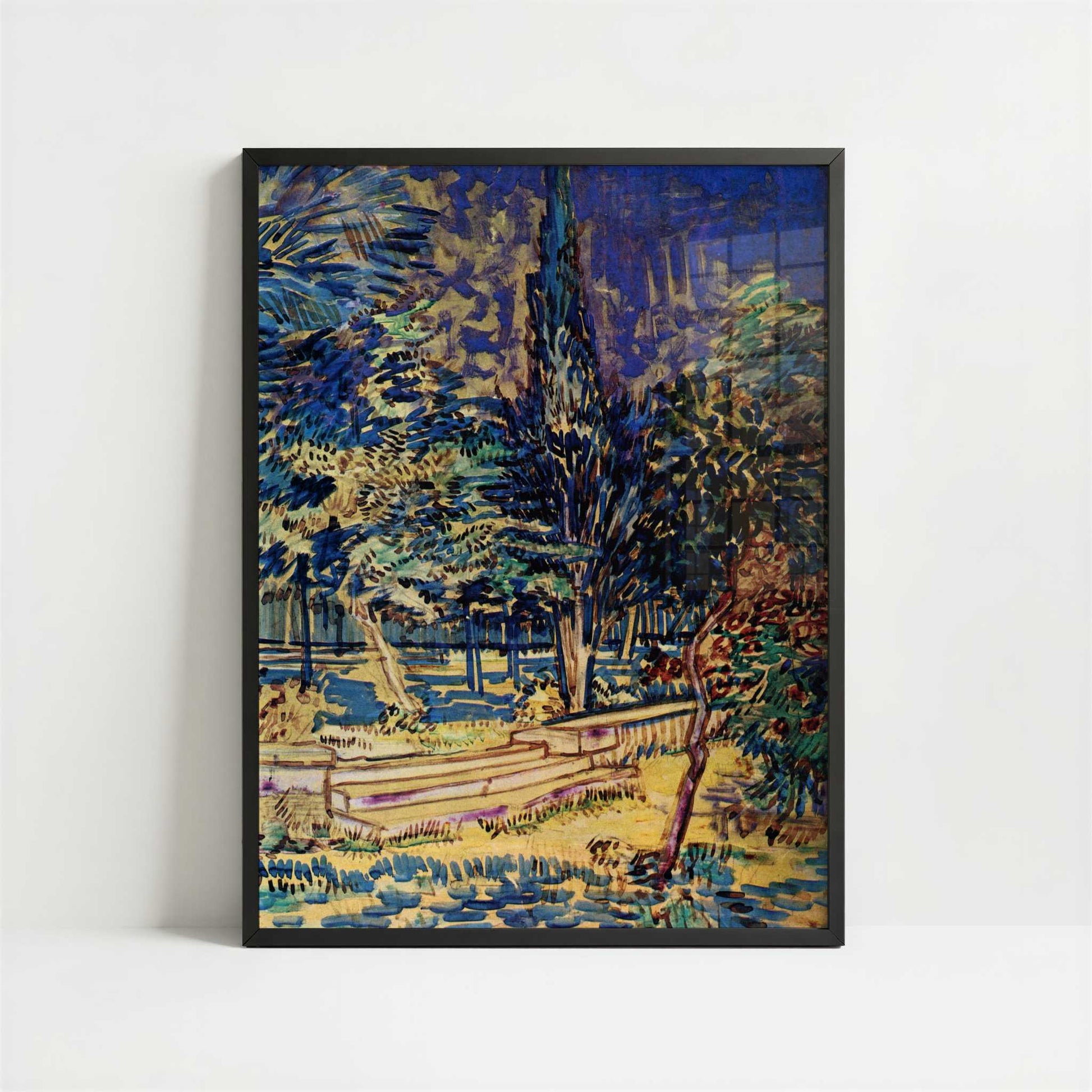 Stone Steps at the Hospital Garden (1889) by Van Gogh – Art Print - Art print in black frame