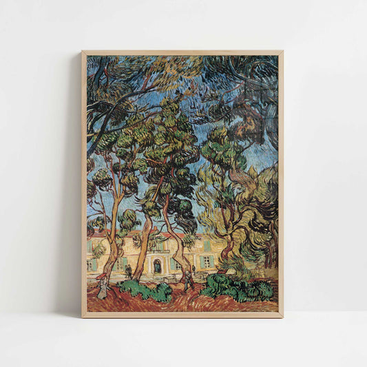 Trees in Front of the Asylum (1889) by Vincent van Gogh – Art Print - Art print in oak frame