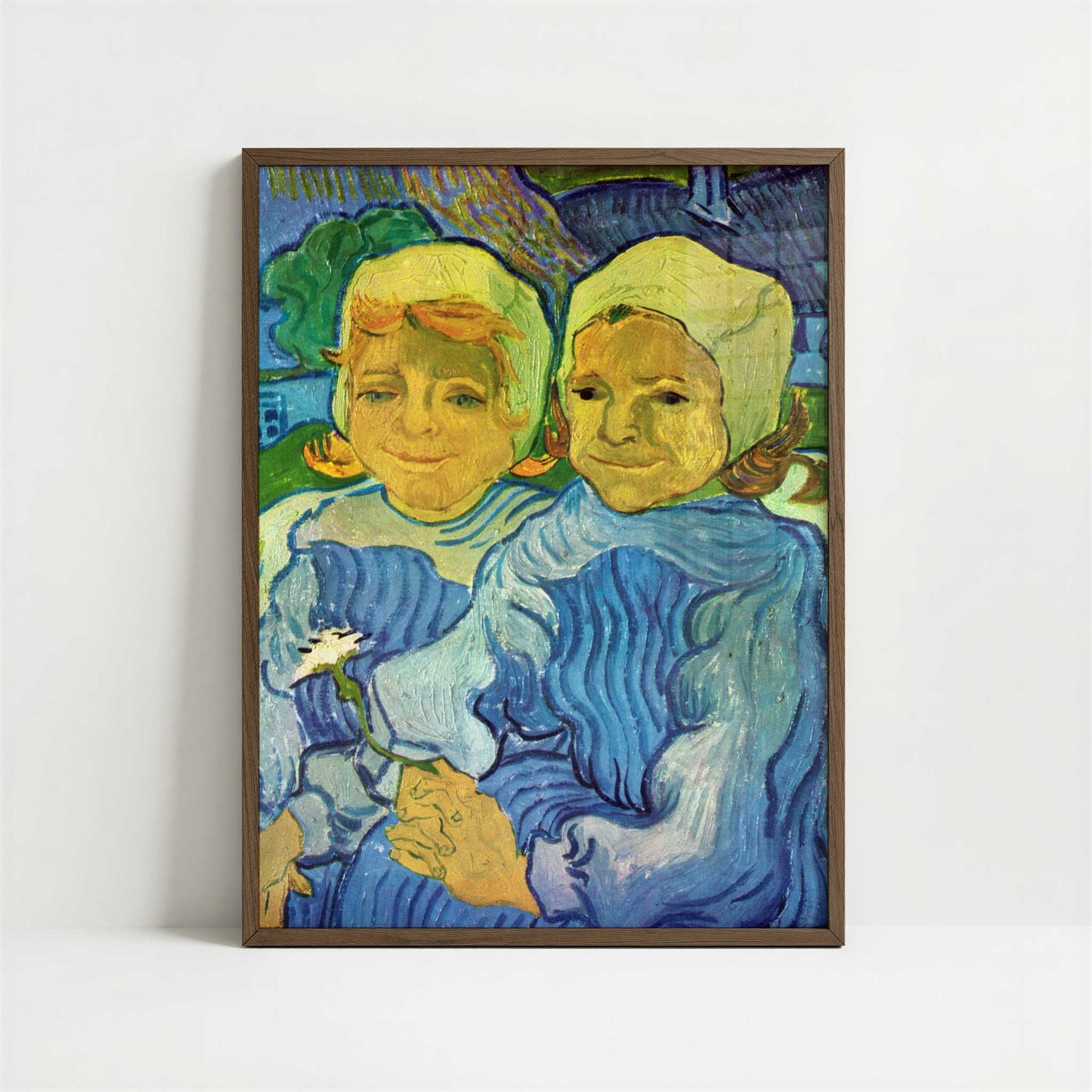 Two Children-1 (1890) by Vincent van Gogh – Art Print - Art print in dark wood frame