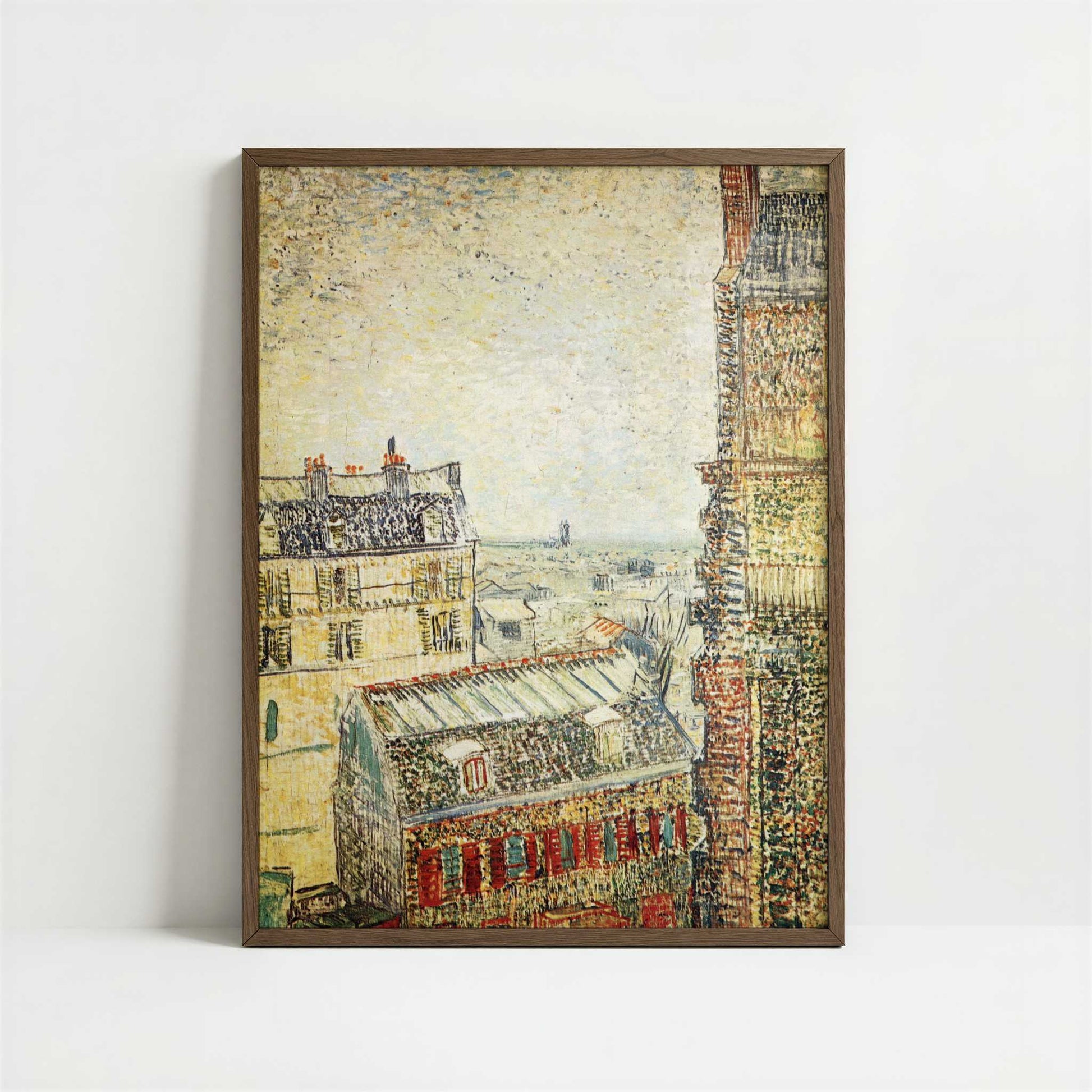 View across Paris from Vincent's Room (1887) by Van Gogh – Art Print - Art print in dark wood frame