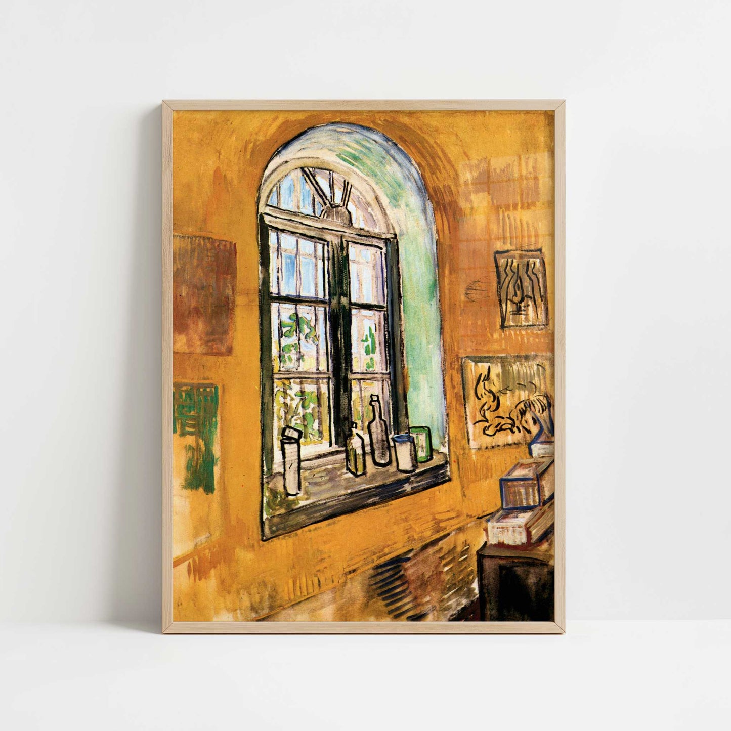 Window of Vincent's Room at Hospital (1890) by Van Gogh – Art Print - Art print in oak frame