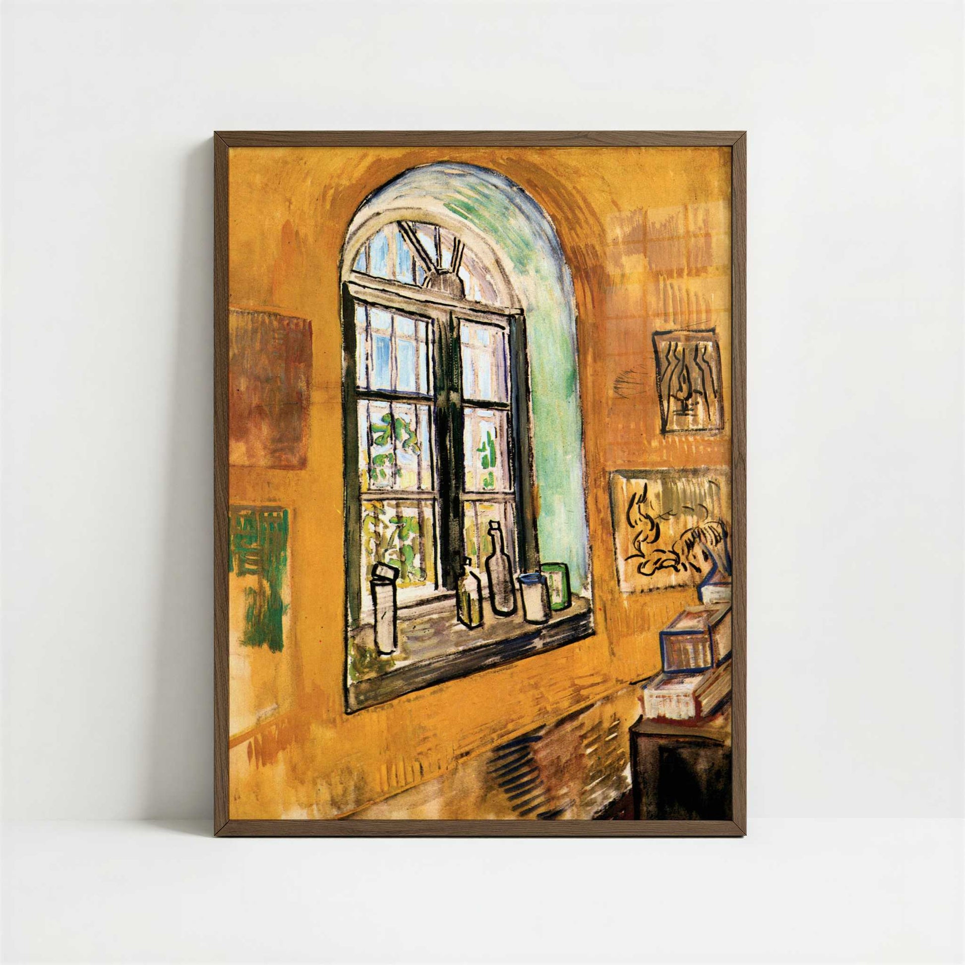 Window of Vincent's Room at Hospital (1890) by Van Gogh – Art Print - Art print in dark wood frame
