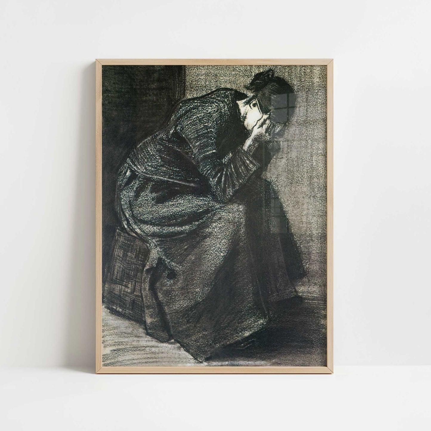 Woman with Head in Hands (1883) by Vincent van Gogh – Art Print - Art print in oak frame
