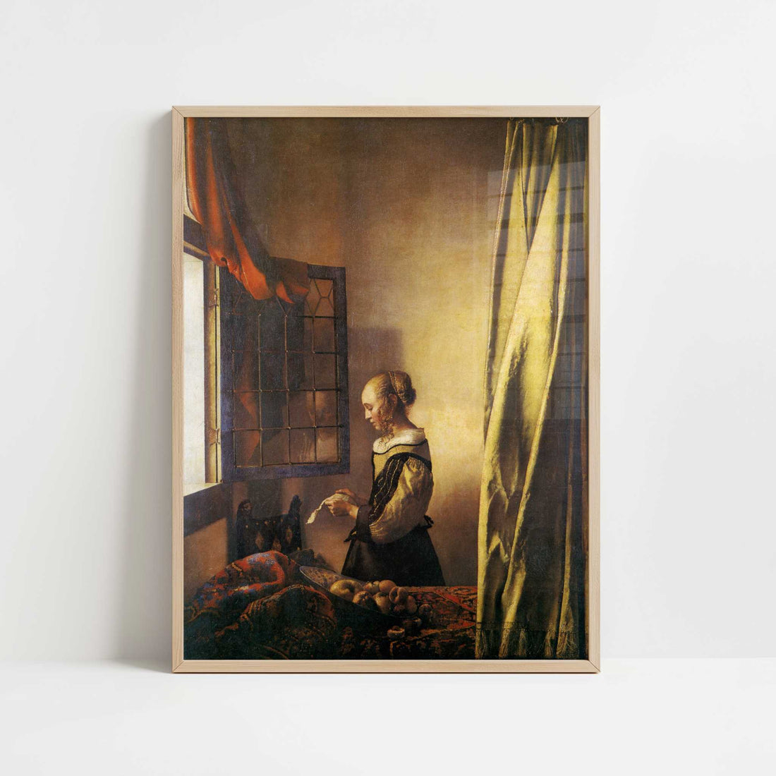 A Girl Reading a Letter (1657) by Johannes Vermeer – Art Print - Art print in oak frame