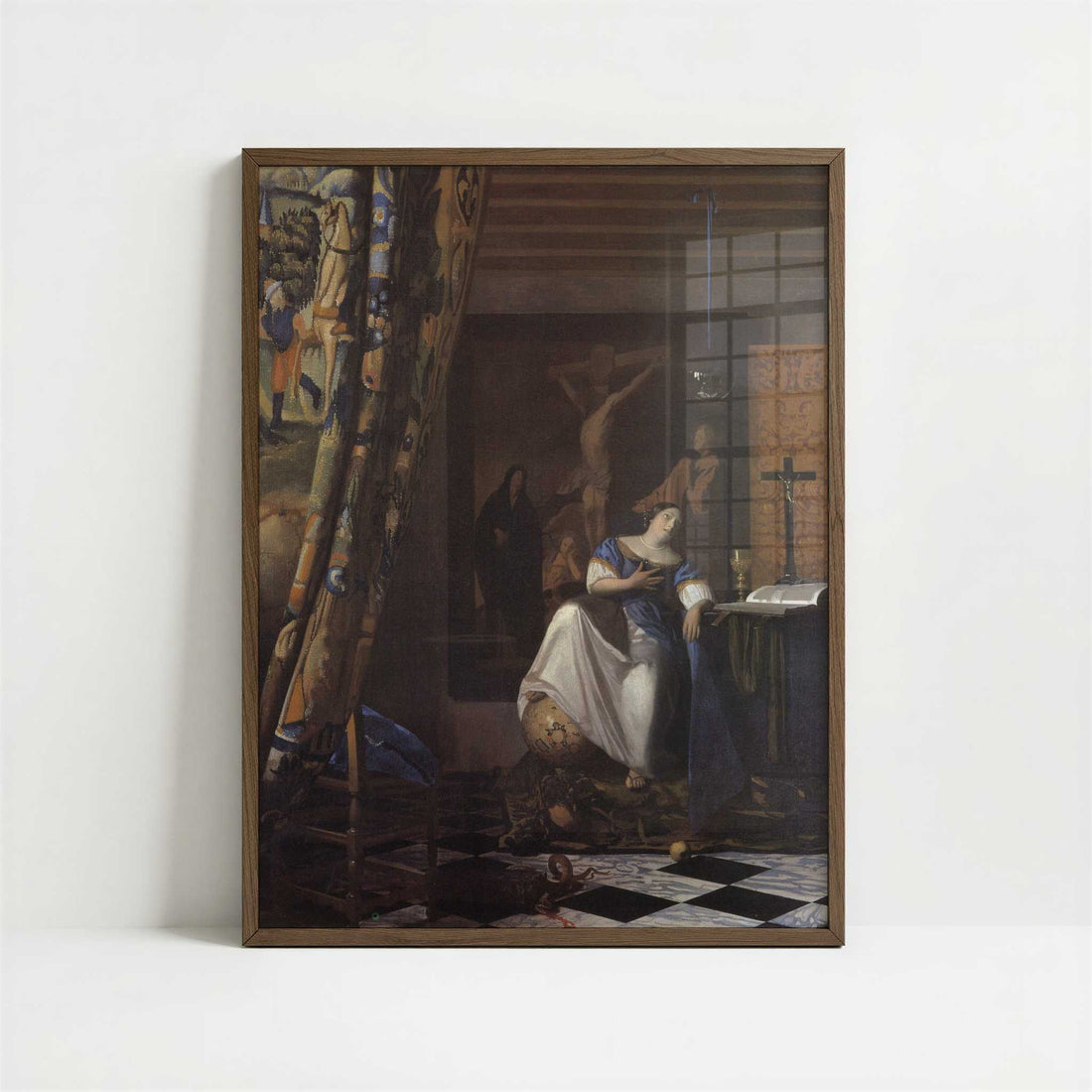 Allegory of Faith (c.1671-74) by Johannes Vermeer – Art Print - Art print in dark wood frame