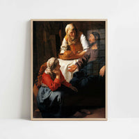 Christ in the House of Mary & Martha (c.1655) by Johannes Vermeer – Art Print - Art print in oak frame