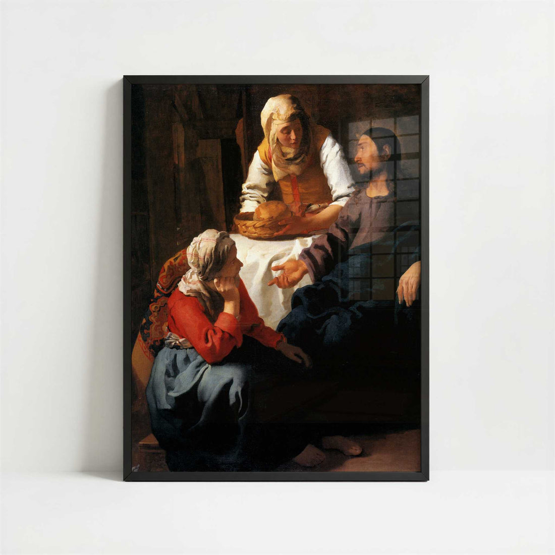 Christ in the House of Mary & Martha (c.1655) by Johannes Vermeer – Art Print - Art print in black frame