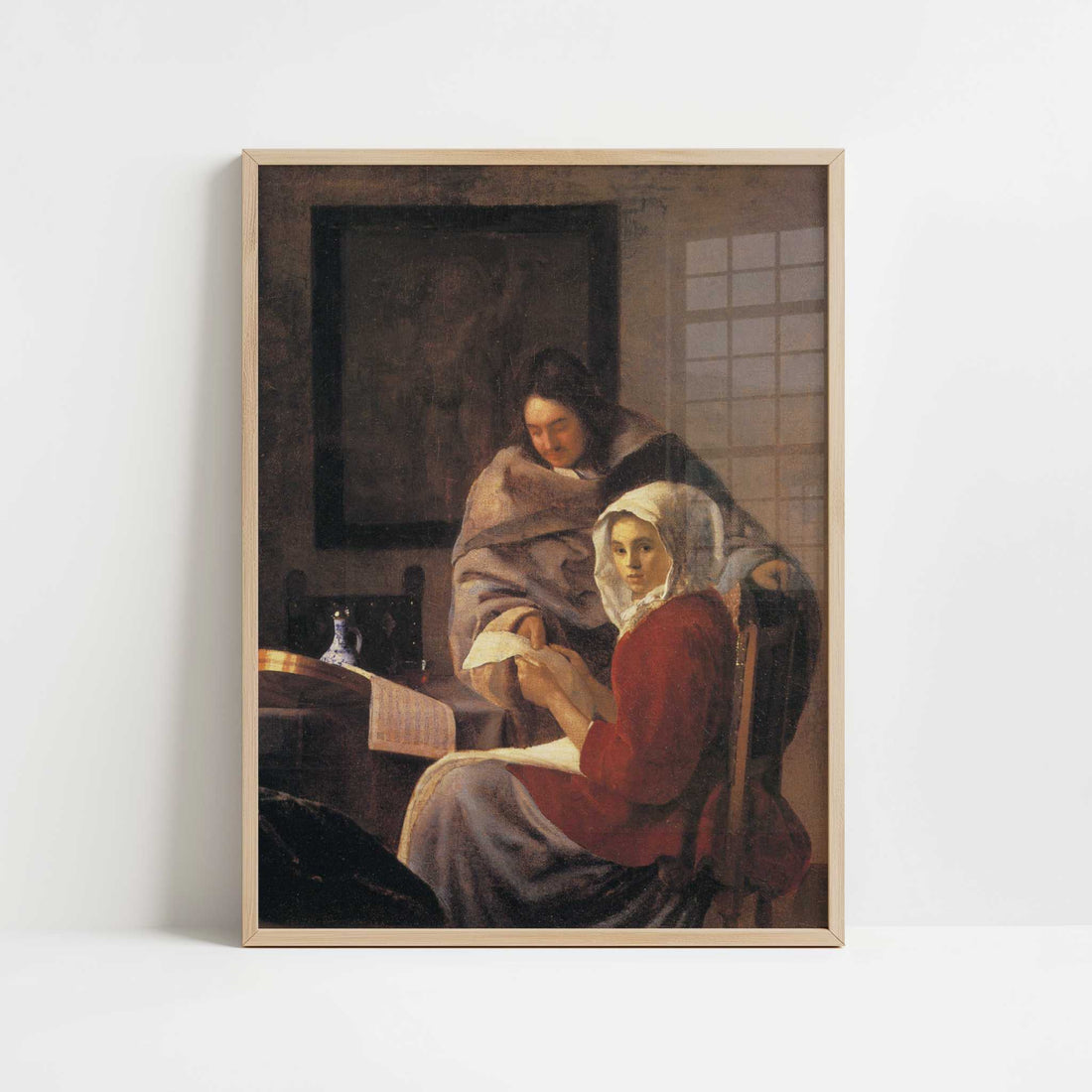 Girl Interrupted at Her Music (1660-61) by Johannes Vermeer – Art Print - Art print in oak frame